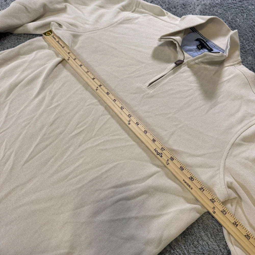 Banana Republic Mens Quarter Zip Pullover XL Ivory Elbow Patches Ribbed Knit